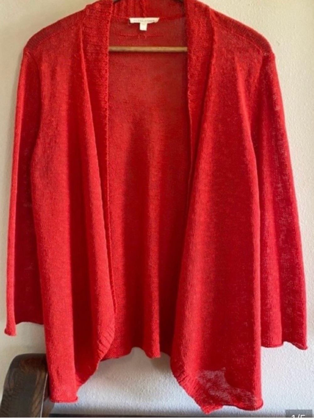 Eileen Fisher Orange Red Linen Cotton Slub Knit Cardigan